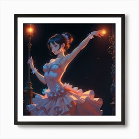 Girl Dancing Next To A Streetlight Art Print