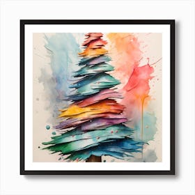 Christmas Tree Watercolor Painting Art Print