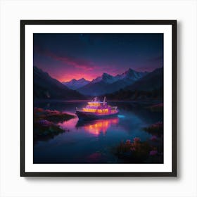 Boat At Night Art Print