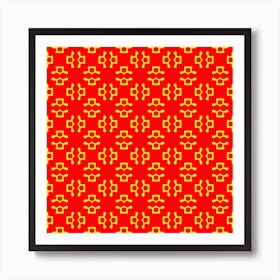 Red Background Yellow Shapes Art Print