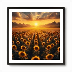 Sunflowers At Sunset 4 Art Print