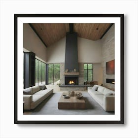 Modern Living Room With Fireplace 2 Art Print