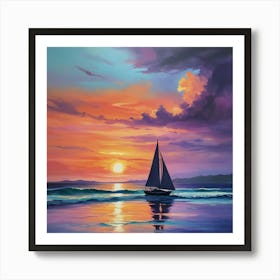 Sailboat At Sunset Paintings Art Print 3 Art Print