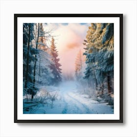 Firefly Winter, Forest, Smoke, Baby Blue, Pink, Yellow, Light Magenta, Art, 4k, Resolution, Photorea (2) Art Print