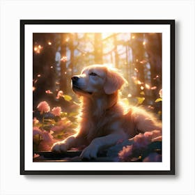 Dogs Sprit Leaving His Body Bathed In The Ethereal Glow Of A Heavenly Realm Art Print