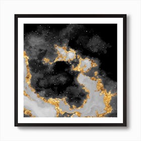 100 Nebulas in Space with Stars Abstract in Black and Gold n.075 Art Print