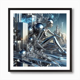Inspired by Hajime Sorayama, Futuristic Dreamscapes in Chrome 1 Art Print