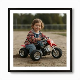 Child Riding A Toy Motorcycle Art Print