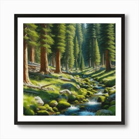 Stream In The Woods, Acrylic Painting Style Poster