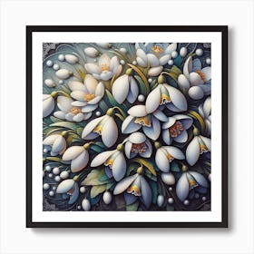 Pattern with snowdrops flowers 3 Art Print