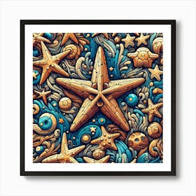 Sea Shells And Vibrant Ocean Scene with Starfish Art Print