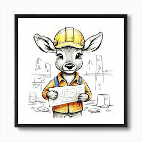 Deer Construction Worker 1 Art Print