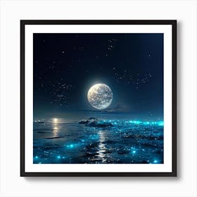 Full Moon Over The Ocean Art Print