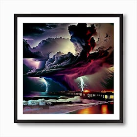 Coastal Lightning Storm Art Print