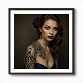 Beautiful Woman With Tattoos 1 Art Print