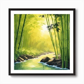 A Stream In A Bamboo Forest At Sun Rise Square Composition 113 Art Print