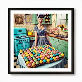 Girl In A Kitchen with Cakes Art Print