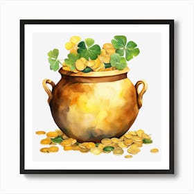 Pot Of Gold With Clover Art Print