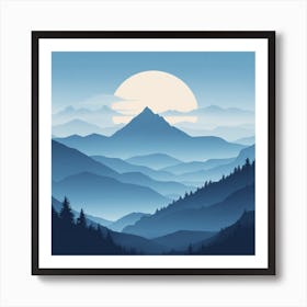 Misty mountains background in blue tone 11 Art Print