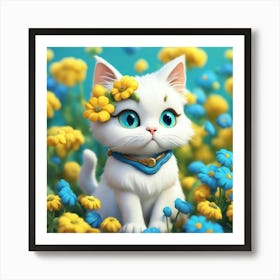 Kitty - Flowers - 3D Anime Art Print