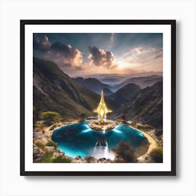 Golden Statue In The Mountains Art Print