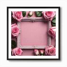 Pink Roses Frame On Pink Background Art Print