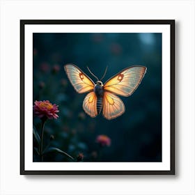 A Fantastical Moth With Wings Made Of Delicate, Glowing Lace Fluttering In A Twilight Garden Art Print