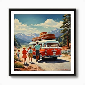 90's car, A Classic 1960s Family Road Trip Scene art print7 Art Print