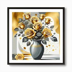 Gold Roses In A Vase Art Print