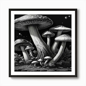 Mushrooms In The Forest 3 Art Print