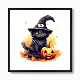 Black cat magic hat Art Print