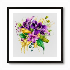 Watercolor Mardi Gras Flower Bouquets 26 Art Print