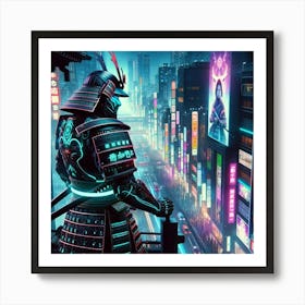 Cyberpunk Samurai in Neon Tokyo: Blade and Neon. Art Print