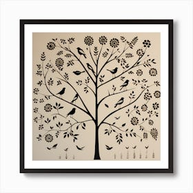 Indian Warli Painting, Bird On a Branch, folk art, 135 Art Print