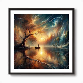 Sunset Over The Lake Art Print