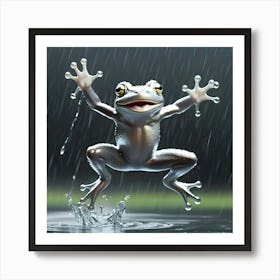 Frog Jumping In The Rain Art Print