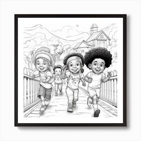 Children Running On A Bridge Art Print