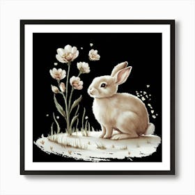 Bunny With Flowers Art Print