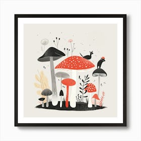 Mushrooms And Plants Art Print