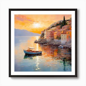 AI Radiant Reverie: Sun-Kissed Shores in Watercolor Art Print