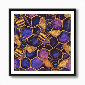 Bees On Honeycomb Art Print