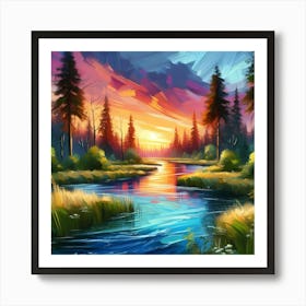 Sunset In The Forest 25 Art Print