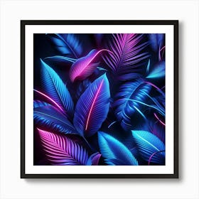 Neon Leaves Wallpaper Art Print