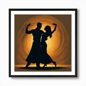 Silhouette Of Couple Dancing Art Print