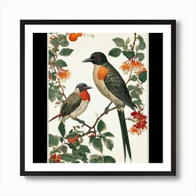 Two Birds Perched On A Branch Art Print