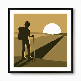 Silhouette Of A Hiker Art Print