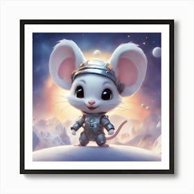 A Super Cute Chibi Zodiac Rat, In The Universe, With Snowwhite Shiny Fur, Happy Smile, Happy Smile, (2) Art Print