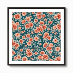 floral pattern Dusty Teal, muted Coral, 230 Art Print