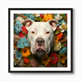 Flower Dog White Pitbull Art Print