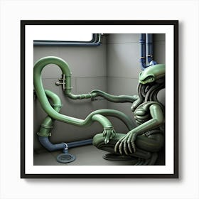 Alien in the restroom Art Print